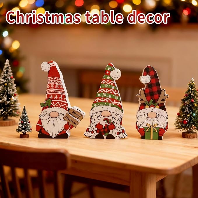 3Pcs Christmas Gnomes Decorations Indoor Christmas Table Decor Wooden Gnomes for for Home,Fireplace Mantel,Shelf,Office Desk,Party Decor-Xmas Holiday Decorations