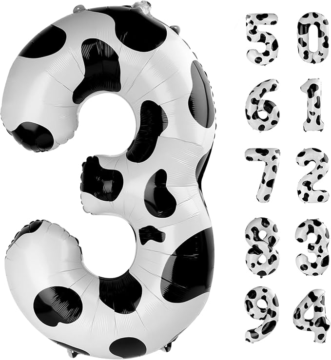 Cow Print 3 Balloon, Number Balloon 40 Inch 3rd three Year Old Cow Birthday Deco, Cow Print Party Supplies for Party Decorations, Number 3 Balloon