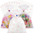 Docvania Cello Cellophane Treat Gift Bags Pink bow Cookie Bags 100 pcs 5 X 7 Goodie Bag with Ties for Mother's Day, Valentine's Day and Parties, Weddings