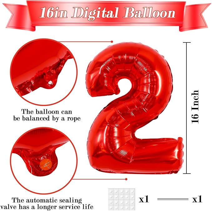 TONIFUL Balloons 16 Inch Red 0-9 Number Mylar Foil Balloons 10 Pcs Custom digitalal Balloons for 2026 New Year Eve Birthday Party Engagement Graduations Anniversary Baby Shower