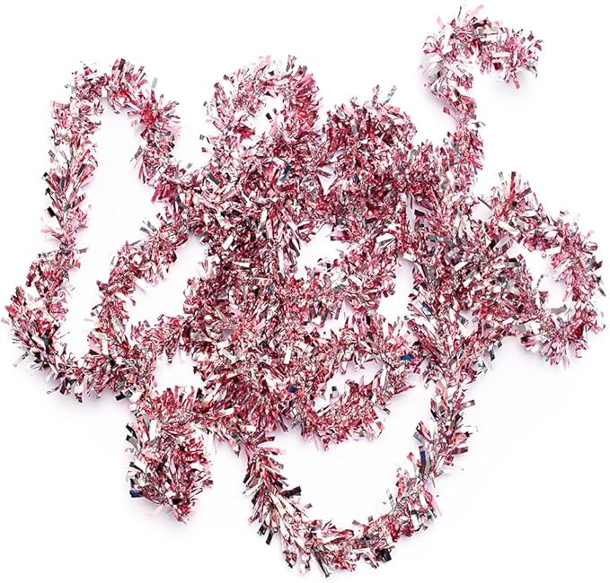 Anderson's Metallic Light Pink & Silver Sparkle Glitter Tinsel Twist Garland, 25ft Holiday Decoration, Christmas Tree Trim, Parade Float Decor, Party Supplies, Graduation, Event Garland