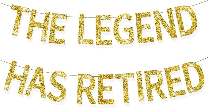 The Legend Has Retired Banner Gold Glitter Pre-Strung No DIY Retirement Banner Decorations for Men Women Retirement Party Supplie(Gold)