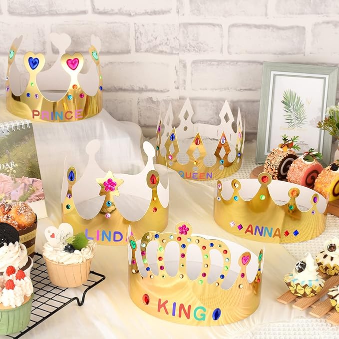 Gold Paper Crowns, Diy Birthday King Crowns Craft to Decorate, Paper Prince Princess Crown Hats for School Classroom