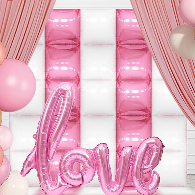 50PCS Pearl Pink and White Square Foil Balloon Wall, 19'' Reusable DIY Mylar Double Side Balloons Garland Tunnel Arch Kit for Anniversary Baby Shower Bachelorette Birthday Engagement Bridal Decor
