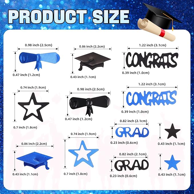 Blue and Black Graduation Confetti 2026, 1000 Pcs Congrats Grad Confetti Class of 2026 Party Table Centerpiece for Graduation Party Decorations
