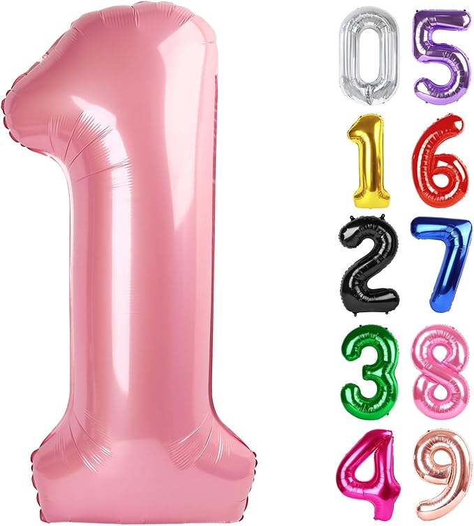 Pearlescent Pink Number 1 Balloon 40 Inch, 1st Birthday Balloon for Baby Boy Girl Toddler First Birthday Decorations, Shiny Pearlescent Pink Party Supplies