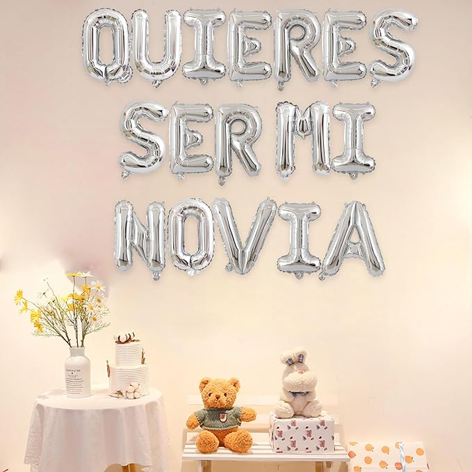 2 Set 34Pcs Silver QUIERES SER MI NOVIA Letter Balloons 16in Balloon Foil Letter Decorations Party Decor Silver Letter Balloons QUIERES SER MI NOVIA Party Supplies