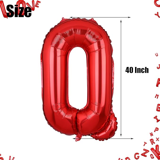 40 Inch Big Red Letter Balloons Foil Mylar Wedding Bachelorette Wedding Birthday Bridal Shower Anniversary Celebration Graduation Party Decoration Alphabet Q (A-Z)