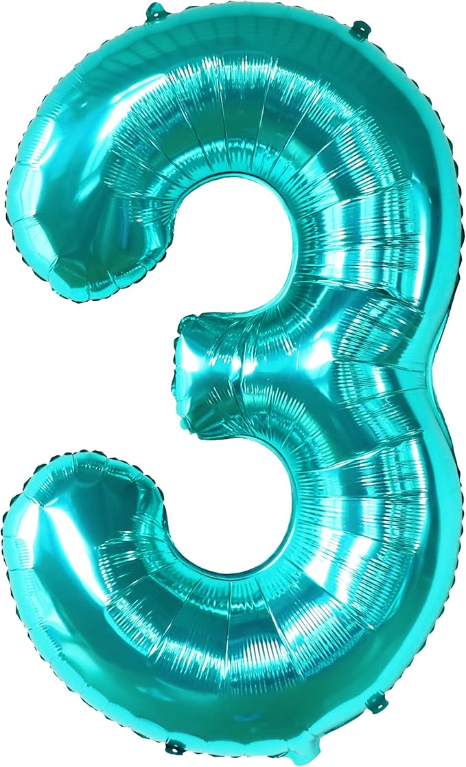 KatchOn, Teal Number 3 Balloon - Large, 40 Inch | Teal Blue 3 Balloon Number, Mermaid 3rd Birthday Decorations | Mermaid Birthday Decorations, Under The Sea Party Decorations