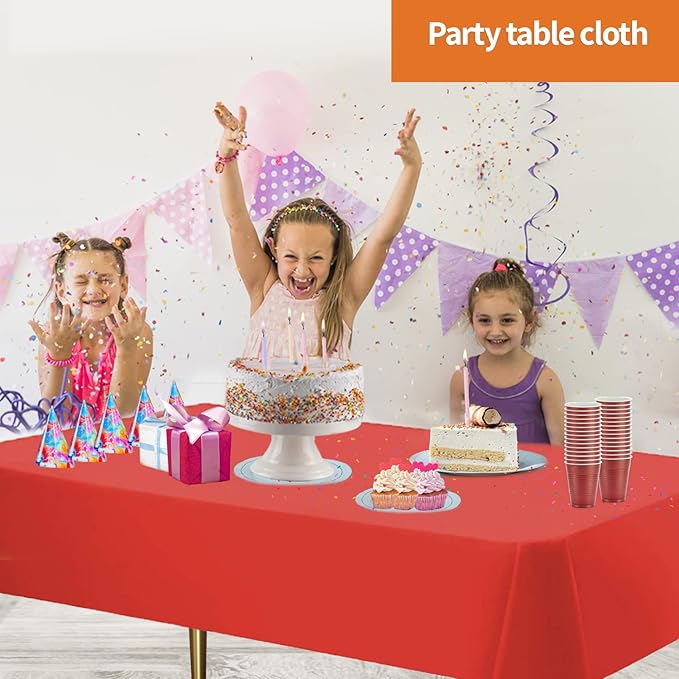 Orange Disposable Plastic Tablecloth for Rectangle Tables (12 Pack) Table Cloths for Parties, Halloween, Events & Weddings, Indoors Outdoors, 54 x 108 inches, Plastic Table Cover