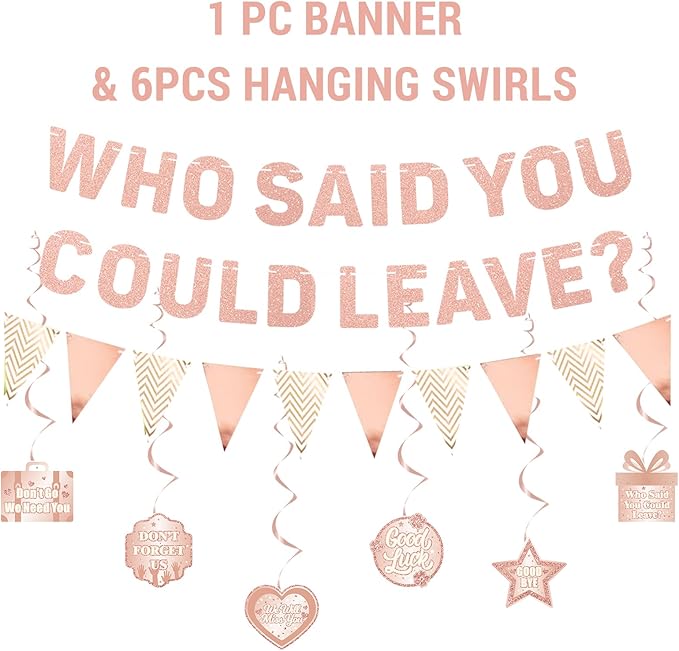 Roetyce Farewell Party Decorations, Pink Who Said You Could Leave Banner Cake Toppers Balloons Hanging Swirls, Rose Gold Going Away Retirement Leaving Party Decorations Coworker Goodbye Party Supplies