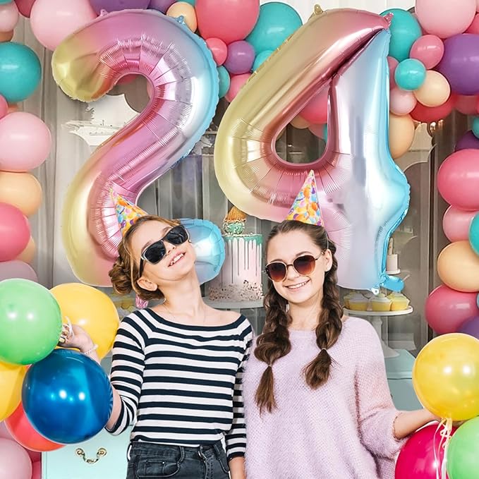 Rainbow Gradient Number 4 Balloon, 40 Inch Big Large Foil Number Balloons, Jumbo Mylar Number 4 Balloons for 4 Year Old Birthday Party Decorations Supplies Anniversary Celebration