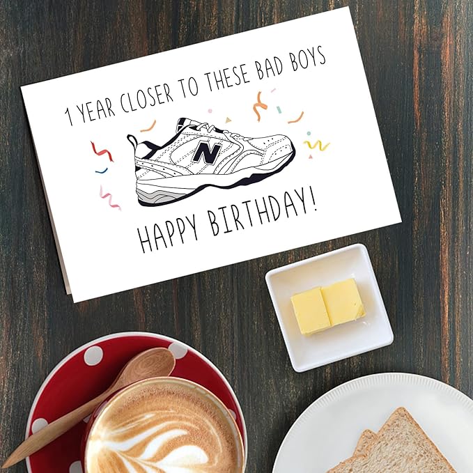 Qiliji Funny Dad Shoes Birthday Card, Happy Birthday Card for Him, New Balance Shoes Birthday Card, Bday Card for New Dad, 1 Year Closer To These Bad Boys