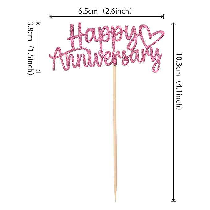 24 PCS Happy Anniversary Cupcake Toppers Glitter Wedding Anniversary Cupcake Picks Anniversary Theme Cupcake Decorations Baby Shower Birthday Wedding Anniversary Party Cake Decorations Supplies Pink