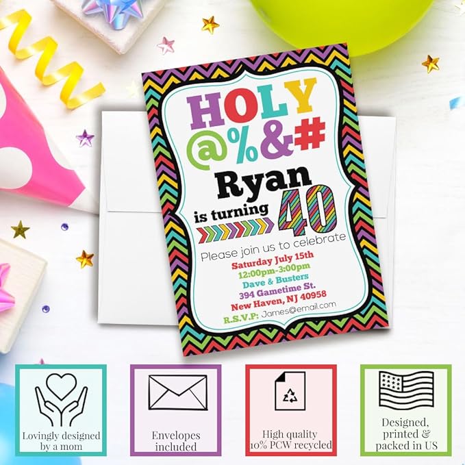 Custom Birthday Invitations 40th Birthday Invitation 50 5x7 Custom 40 Party Invitation Cards With Envelopes - Unique 40th Party Invitations Hilarious Holy &*$% Theme