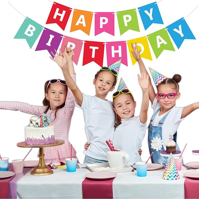 Fecedy Colorful Happy Birthday Banner Bunting for Birthday Party Decorations