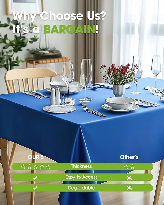 Pureegg Plastic Table Cloth Disposable 12 Pack, 54 x 108 Inch Table Cloths, Graduation Decorations Class of 2026, Graduation Party Tablecloths, Rectangle, Plastic Cover, Leakproof & Sturdy, Blue