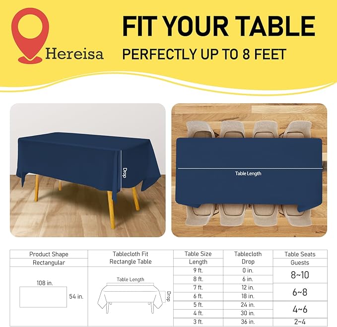 Navy Blue 6 Pack Plastic Table Cloth 54" x 108", Disposable Tablecloths Rectangle Table Cover, Plastic Table Cloths for Parties