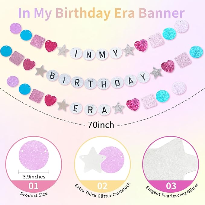 JOGAMS 184Pcs Silver Blue Pink and Purple Balloon Arch Kit with In My Birthday Era Banner Star Music Note Disco Ball Balloons for Friendship Songstar Fans Prom Karaoke Princess Theme Birthday Party