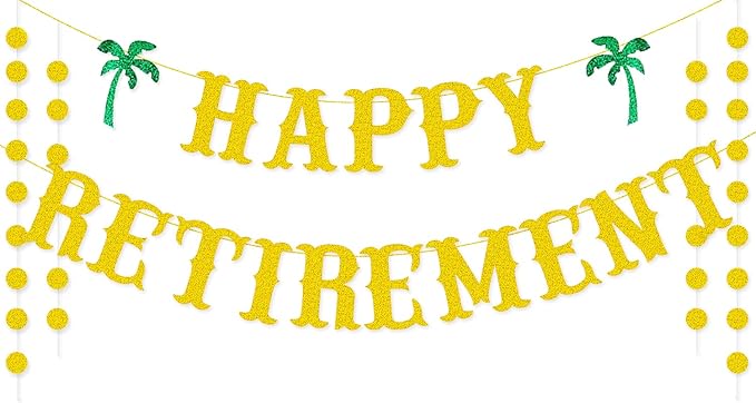 Gold Glitter Retirement Banner, Happy Retirement Party Decorations, Farewell Party Decor - Summer Beach Theme for Men & Women