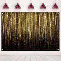 6x4 FT Black and Gold Glitter Bokeh Dots Photography Background Flowing Flash Photo Backdrop Baby Shower Newborn Birthday Happy New Year Party Banner Decorations Supplies Polyester