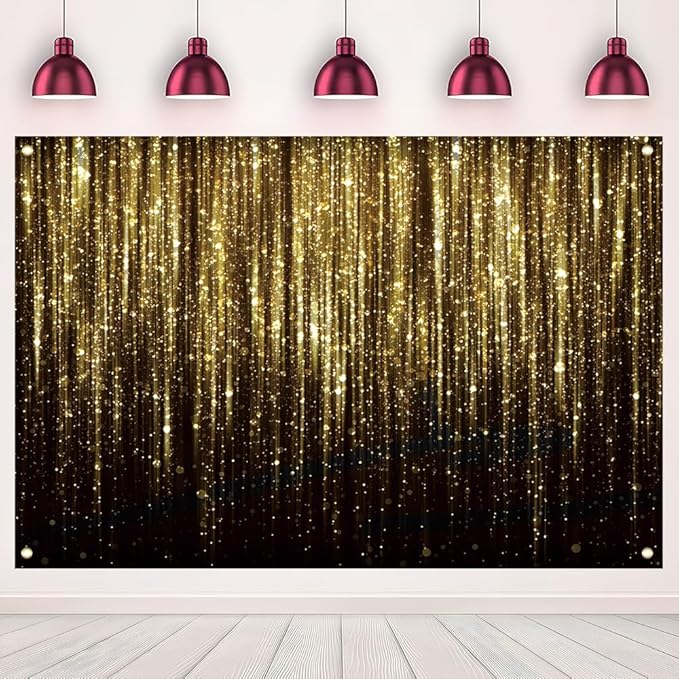 6x4 FT Black and Gold Glitter Bokeh Dots Photography Background Flowing Flash Photo Backdrop Baby Shower Newborn Birthday Happy New Year Party Banner Decorations Supplies Polyester