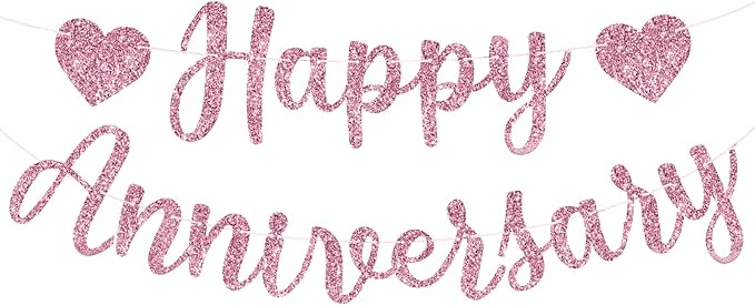 Happy Anniversary Banner, Glitter Happy Anniversary Decorations No DIY Anniversarys Decor for Wedding Anniversarys Party Decorations(Rose Gold)