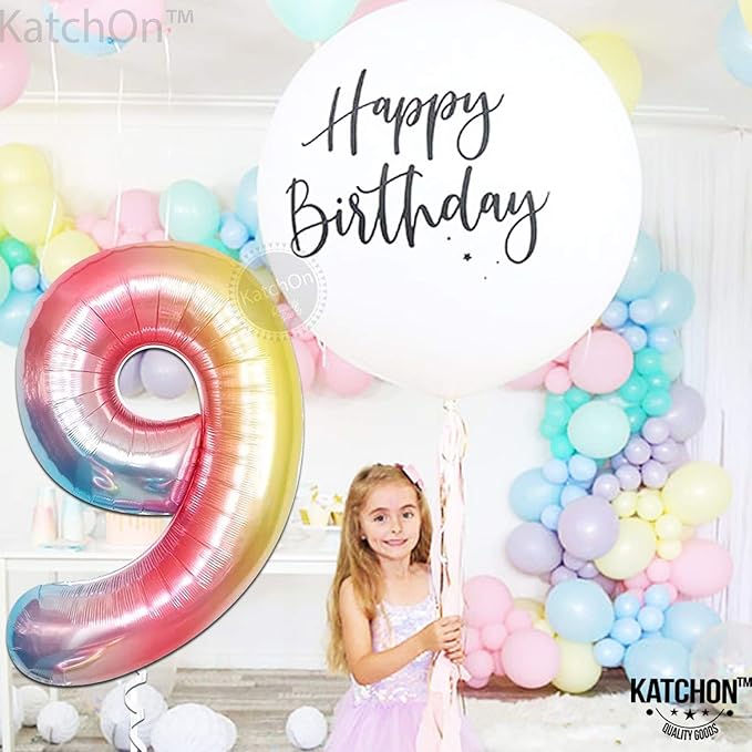KatchOn, Huge 40 Inch, Rainbow 9 Balloon - Cloud 9 Party Decorations | Nine Balloon for On Cloud 9 Birthday Decorations for Girls | 9th Birthday Decorations for Girls | Rollerskating Birthday Party