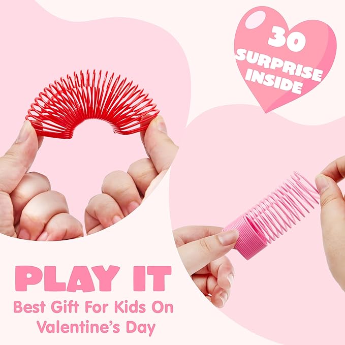 JOYIN 30 Packs Valentine’s Day Party Favors with Mini Springs Toys, Multi-Color Heart Coil Springs Toys, Stress Relief Fidget Toys for Kids Classroom Exchange, School Prize and Goodie Bag Stuffers