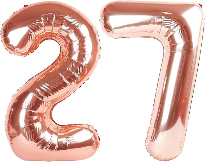 27 Balloon Number Rose Gold, Large Happy 27 Birthday Decoration for Men & Women 2 7 27 72, Foil Number Balloons for Wedding Graduation Celebration Anniversary Supplies