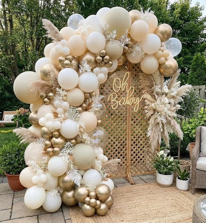 Sand White Gold Balloon Arch Kit - 165Pcs Different Size Beige Nude White Metallic Gold Balloon Garland Kit for Boho Birthday Wedding Baby Shower Bridal Shower Engagement Party Decorations
