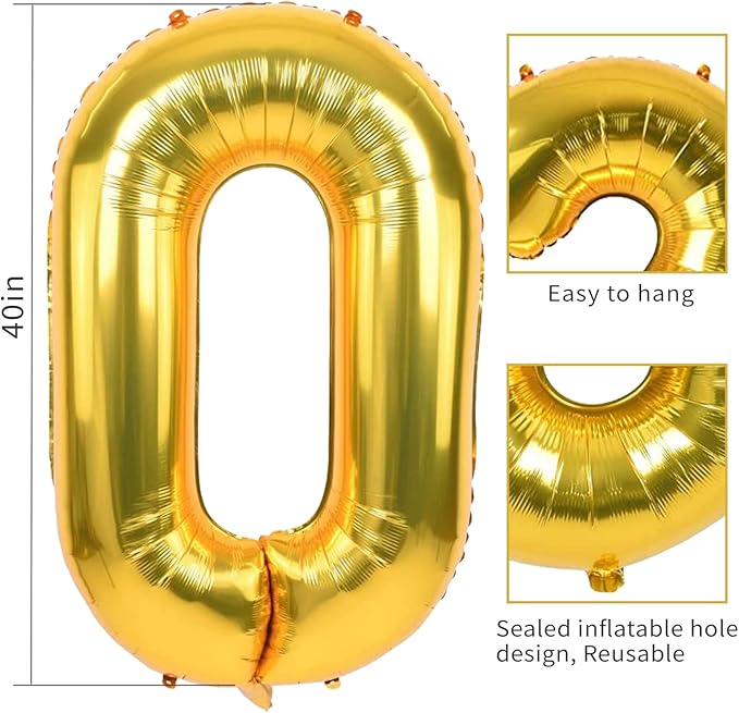 Smlpuame 40 inch Number Balloon 0-9 Gold Large Number 24 Balloons,Digital Balloons for Birthday Party Celebration Decorations Supplies, Helium Foil Number Balloons for Wedding Anniversary