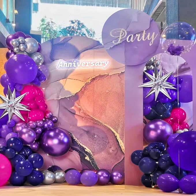 Hot Pink Purple and Nave Blue Baloon Garland Arch Kit, 141Pcs Latex Balloons Different Sizes 18 12 10 5 inch for Graduation Birthday Wedding Engagement Party Decorations