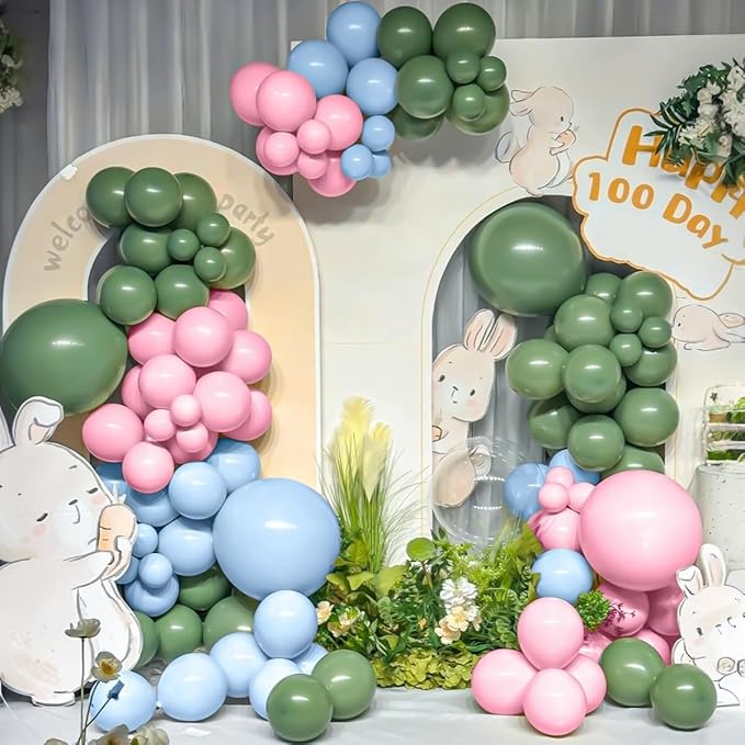 Sage Green Pink Gold Balloon Arch Kit, 141Pcs Sage Green Pastel Pink Chrome Gold Sand White Latex Balloons for Birthday Wedding Baby Shower Gender Reveal Anniversary