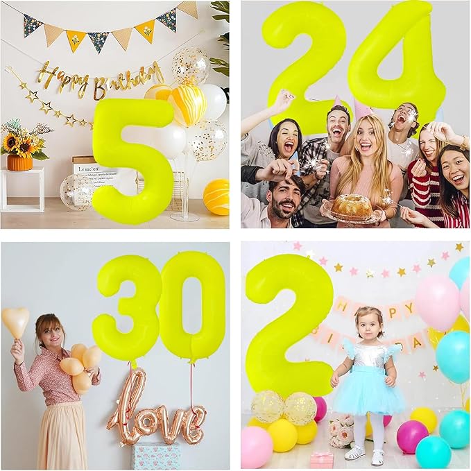 Fluorescent Yellow Number Balloon 40 inch Giant Foil Helium Balloons Yellow Number 4 Balloon for 4th Birthday Party Decorations