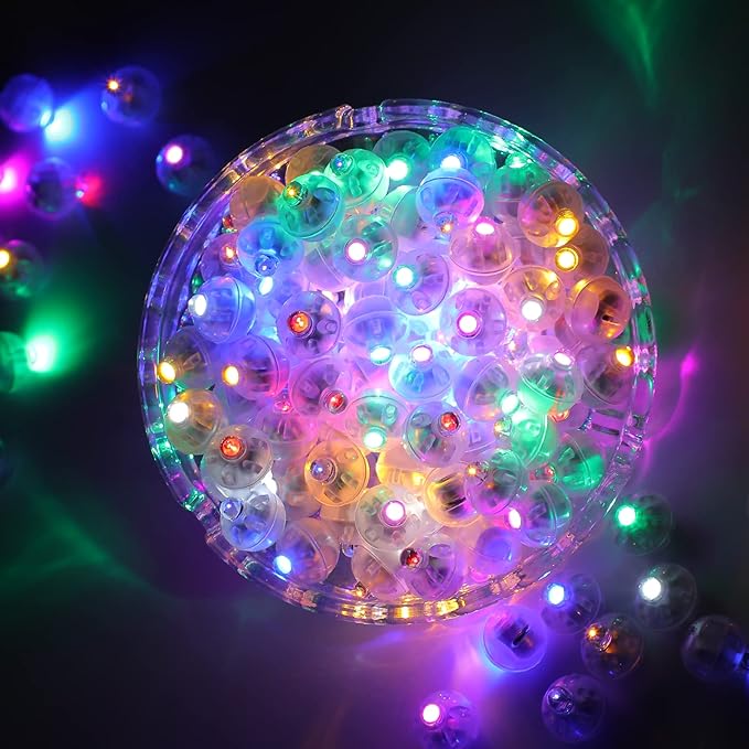 200pcs 10 Colors Balloon Lights, LED Assorted Colors Flash Lights, Mini Ball Light Round LED Ball Lamp for Paper Lantern Balloon Birthday Party Wedding Halloween Christmas Decoration