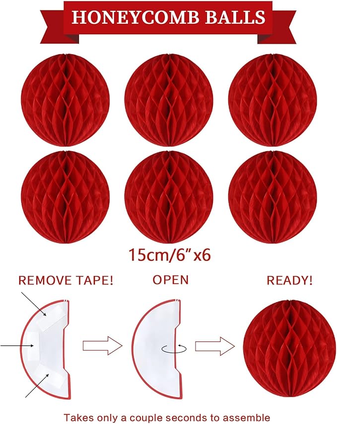 Retirement Party Decorations Kit for Women - 16-Piece Elegant Red Set with Pre-Strung Banner, Honeycomb Balls, Swirls & Garland | Instant Setup Party Decor | Retirement Gifts & Supplies