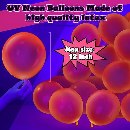100 Pcs UV Neon Orange Balloons 12 inch Neon Party Supplies, Balloons, Glow in the Dark for Birthday, Graduation, Baby Shower,Wedding, Anniversary Valentines Party Decorations