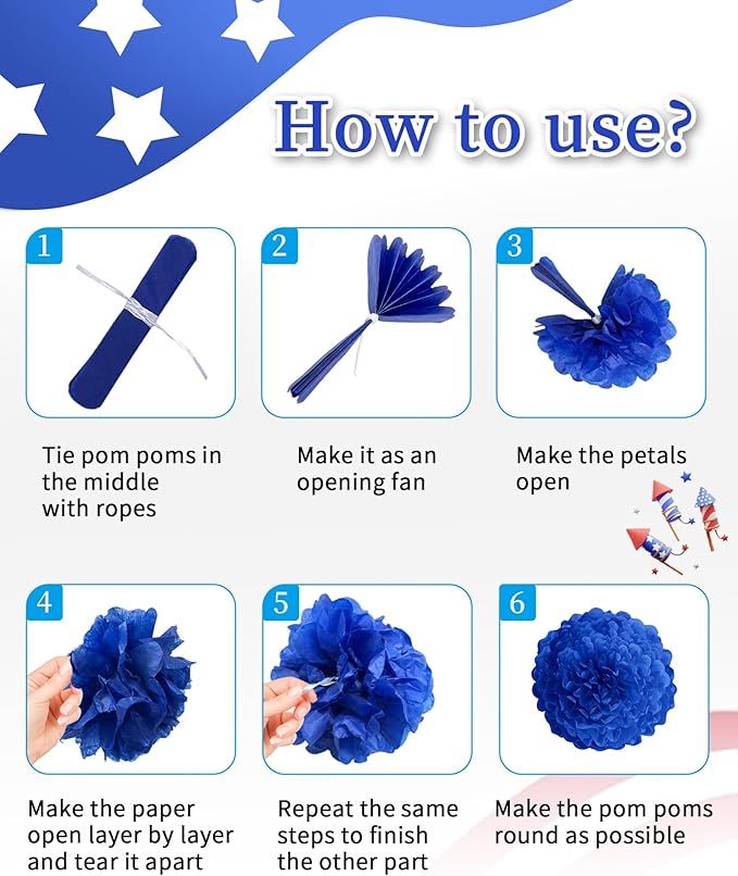 26 Pcs 4th of July Decorations Outdoor, Patriotic Decorations LOVE USA Banner Red White Blue Paper Fans Hanging Swirls Pompoms Independence Day Decor for Veterans, Memorial, Fourth of July