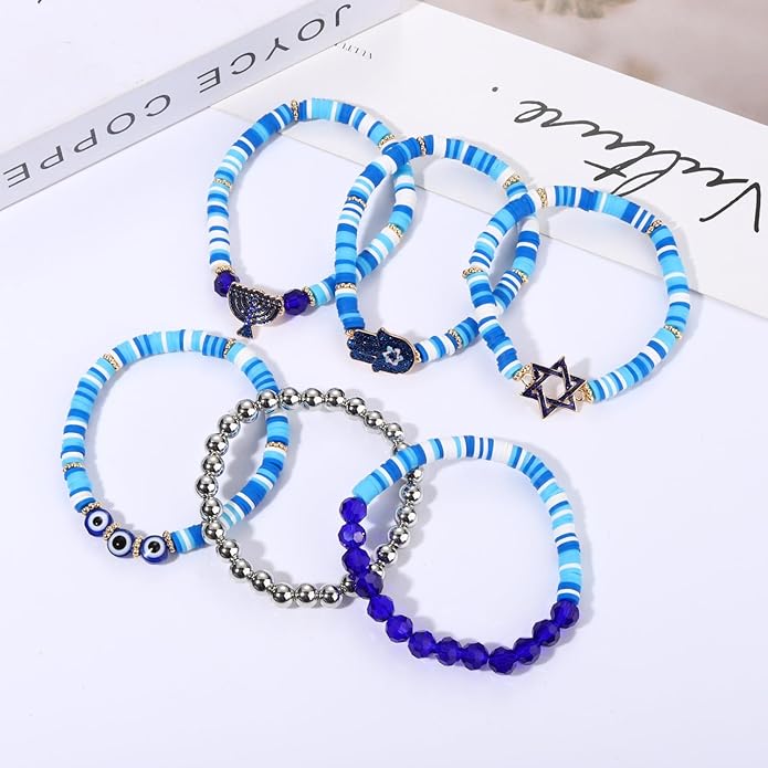 Surfer Heishi Bracelets for Women Stackable Rainbow Vinyl Disc Clay Beaded Stretch Bracelets Elastic Layering Friendship Bracelets Boho Summer Beach Jewelry