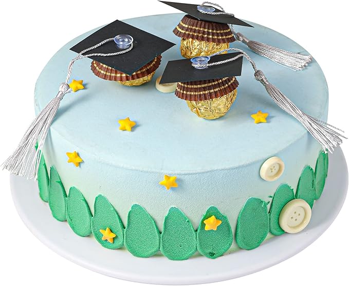 Gyufise 36Pcs 2026 Graduation Cap Cupcake Toppers with Tassel Adhesive Dots Chocolate Decorations Class of 2026 Congrats Grad Cap Cupcake Decorations for 2026 Graduation Theme Party Supplies Silver