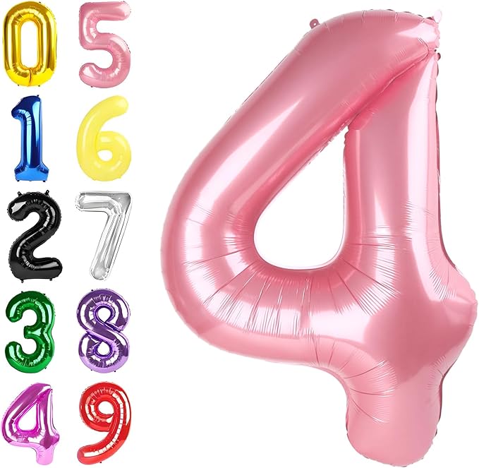 4 Balloon 40 Inch Large Pearl Pink Balloons for 40 Birthday Party Decoration, Number 4 Ballon for 4, 14, 24, 40 Celebration, Birthday, Christmas, Anniversary Decor