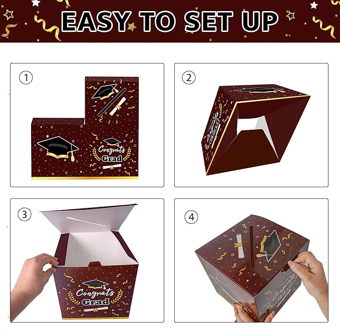 Graduation Decorations 2026 Maroon Graduation Card Box Graduation Party Decorations,Graduation Box,Congrats Grad Gifts Box for 2026 Graduation Party Supplies Favors