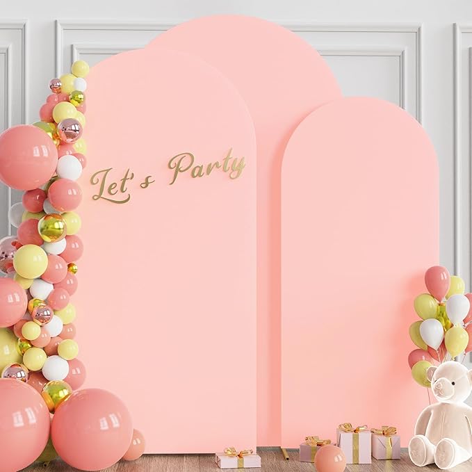 Wokceer Wedding Arch Backdrop Cover 7.2FT, 6.6FT, 6FT Set of 3 Spandex Fitted Blushing Pink Arch Covers for Round Top Chiara Arch Backdrop Stands Cover for Birthday Party Ceremony Decor