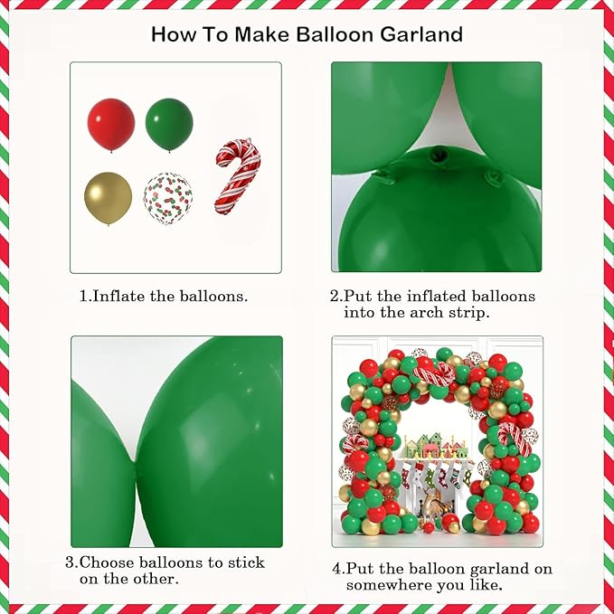 Christmas Balloons Garland Arch Kit, 116 Pcs Gold Red Green Confetti Balloons with Candy Cane Foil Balloon for Christmas Party Decorations Birthday Xmas Party Supplies