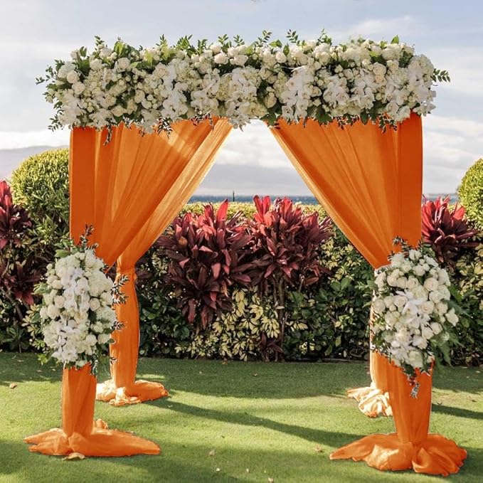 Wedding Arch Draping Fabric 30'' x 18FT Sheer Chiffon Arch Drape Backdrop 1 Panel Orange Drape for Easter Bridal Shower Baby Shower Photo Booth Church Decor Birthday Party Outdoor Decoration