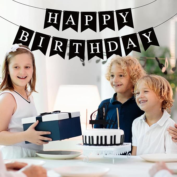 Black Happy Birthday Banner Sign Happy Birthday Bunting Banner Garland for Kids Girl Woman Birthday Tea Party Decorations Bunting Flag Birthday Party Supplies