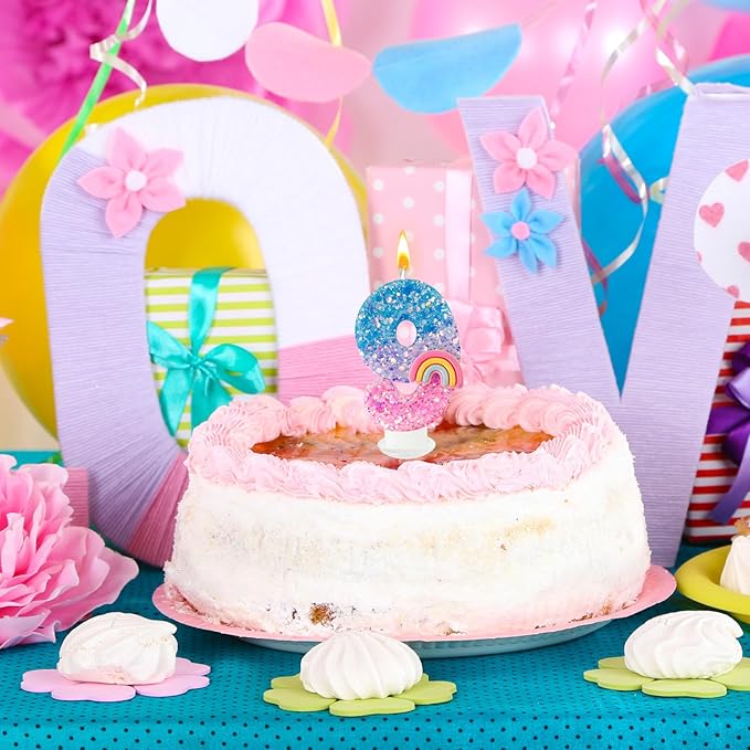 Rainbow Birthday Number Candles, Number 9 Candles, Cupcake Decorations, Macaron Birthday Cake Decorations, Cartoon Theme Party Supplies (Number 9)