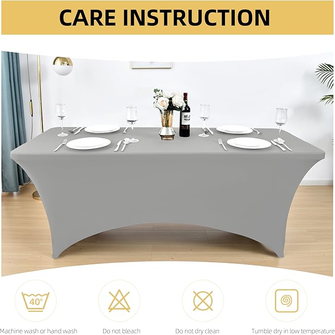 109 2-Pack 4ft Spandex Table Covers for Rectangular Folding Tables - Wrinkle Resistant Stretch Tight Table Cloths - Ultimate Fitted Table Protector for Parties, Banquet, and Wedding