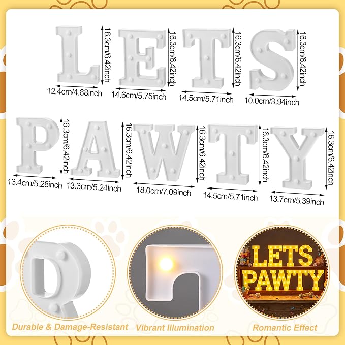 Honoson 9 Pcs Lets Pawty Light Dog Cat Pet Birthday Party Decorations 6.42 Inch Light up Sign LED Neon Table Decoration for Pet Puppy Cat Party Supplies Decorations